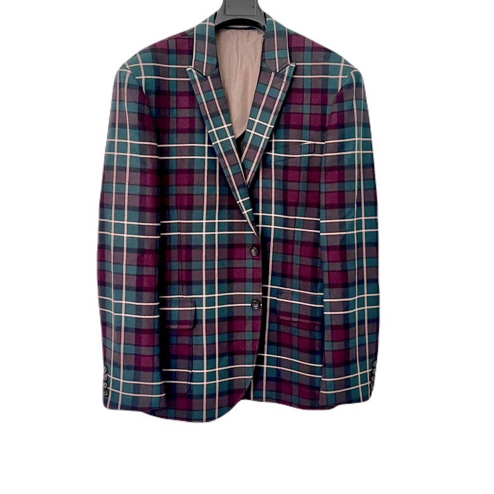 NWT OOBE Brand Green and Red ‘Peak Lapel Plaid Blazer’ in “Ivy Plaid”, Size 48R